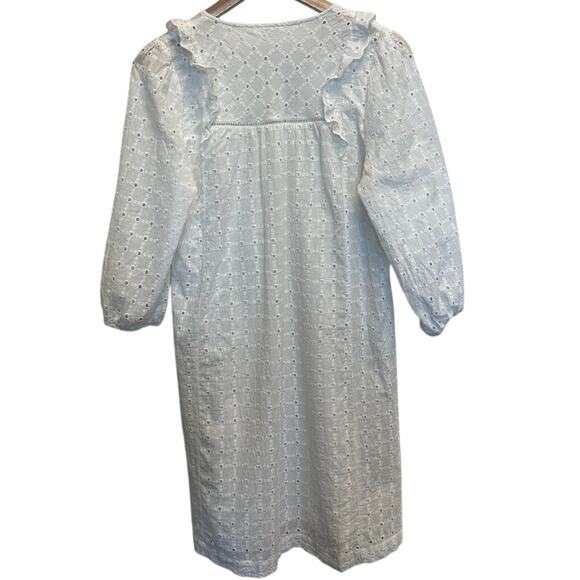 Anthropologie Sz 8 Thames White Eyelet Ruffle Peasant Dress Boho Cottage Prairie - Picture 3 of 13